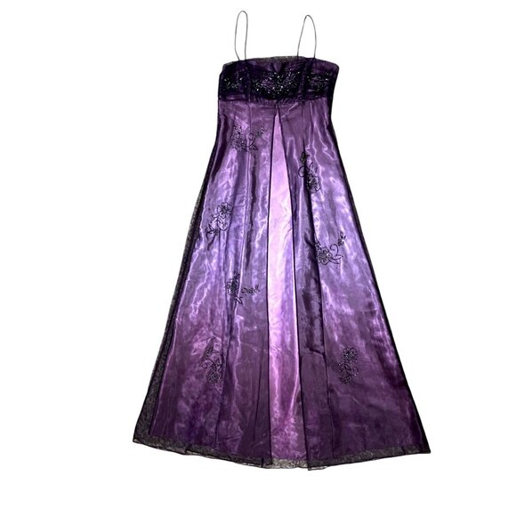 Vintage Prom Maxi Dress 10 Mesh Satin Beads Ombre Fairy Grunge Formal HOCO - Picture 1 of 8